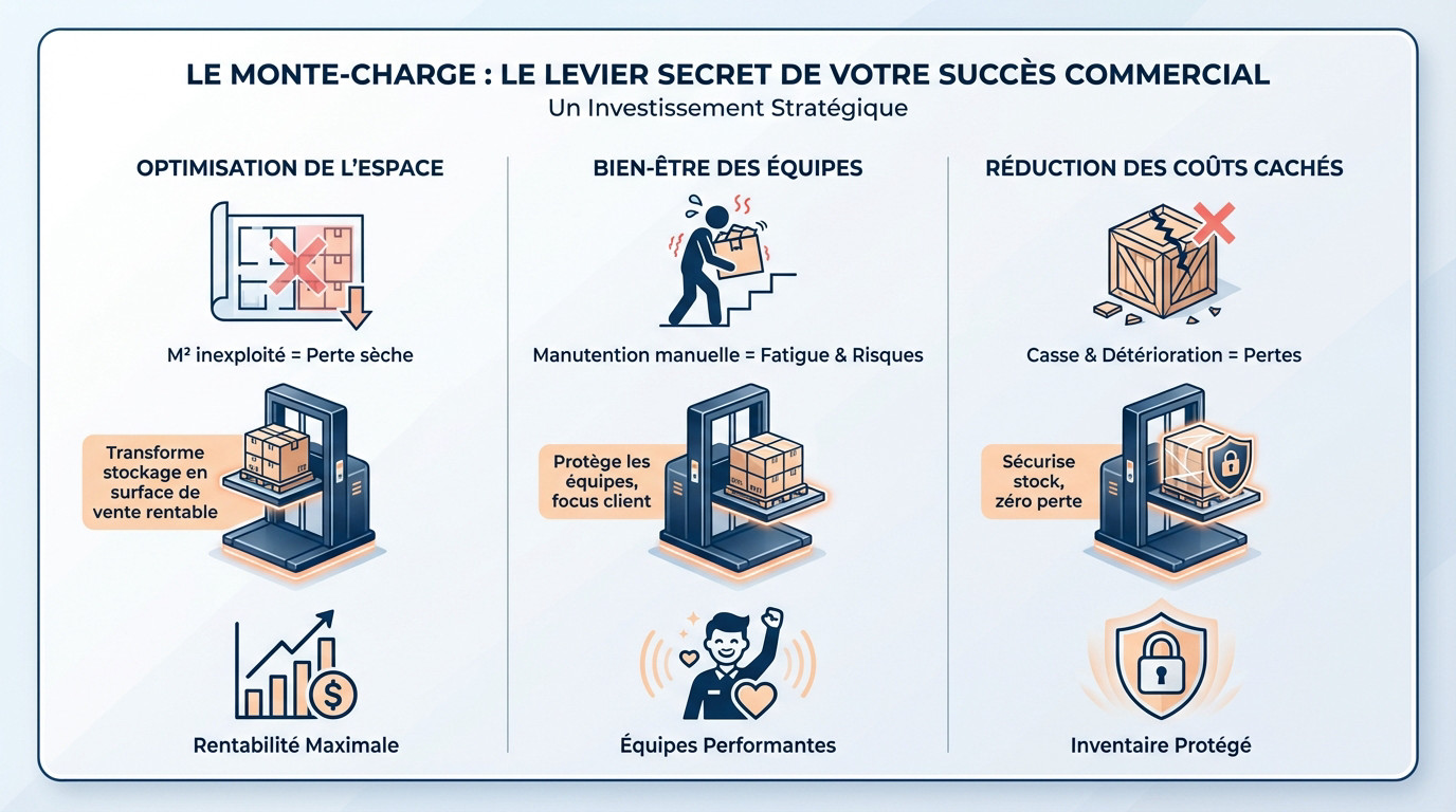 Monte-charge optimisant l'espace et la logistique dans une boutique moderne
