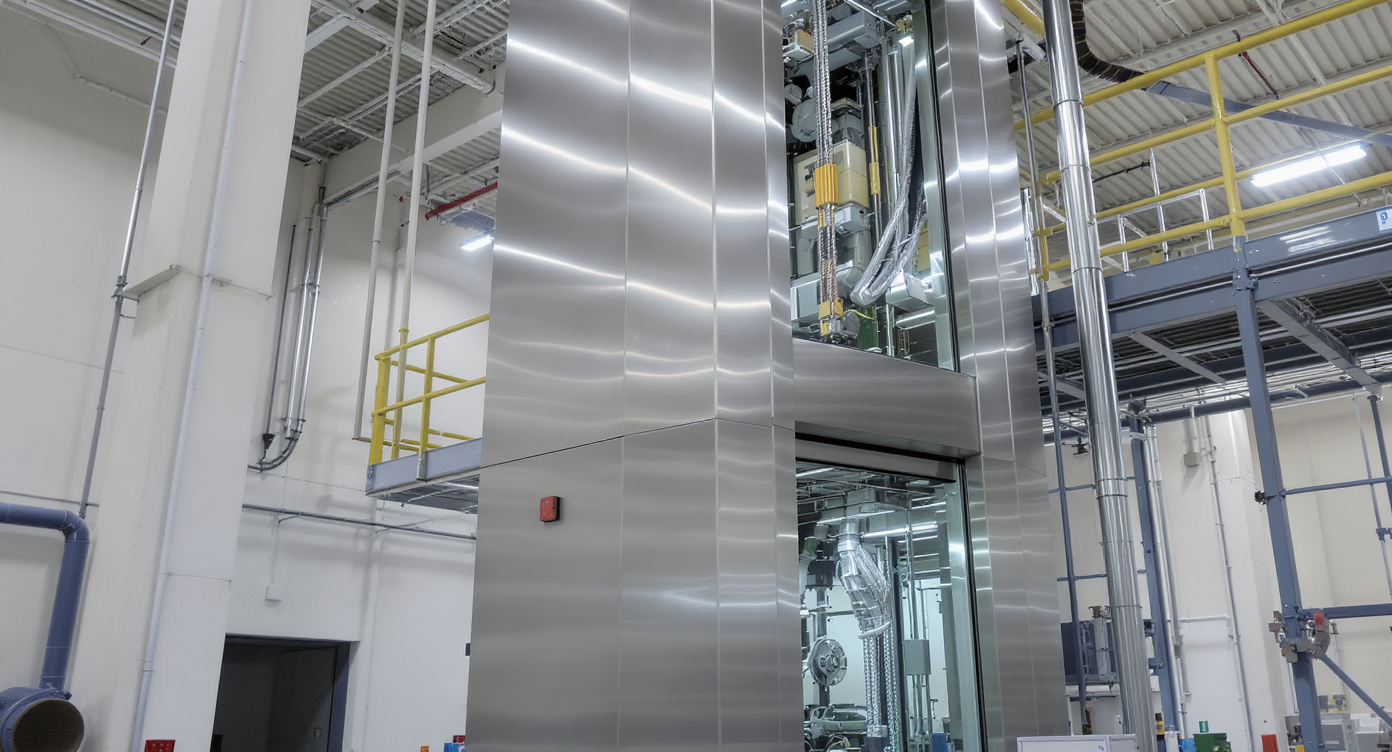 Monte-charge industriel entre deux étages dans une usine